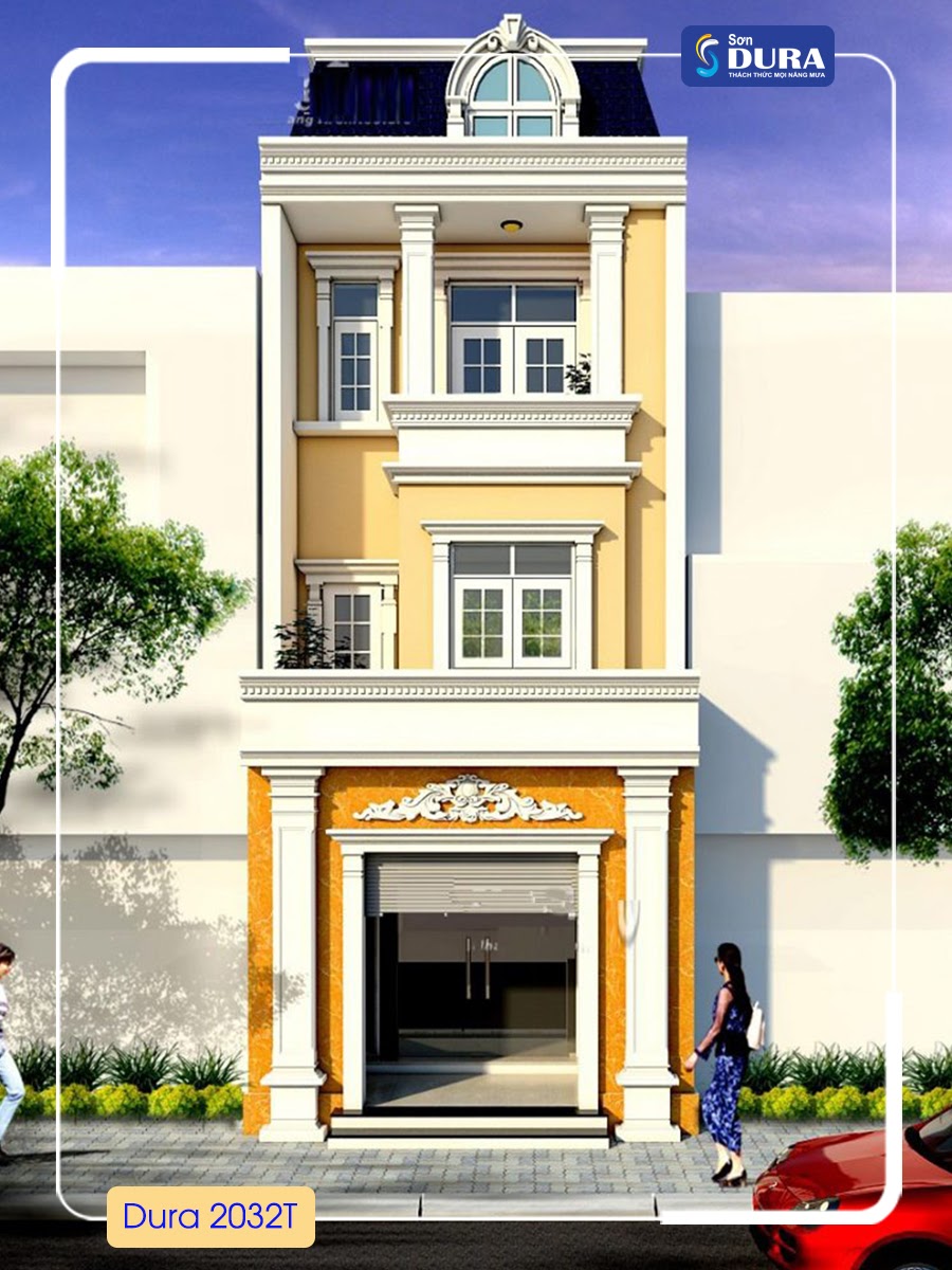 cách phối màu sơn mặt tiền nhà màu vàng