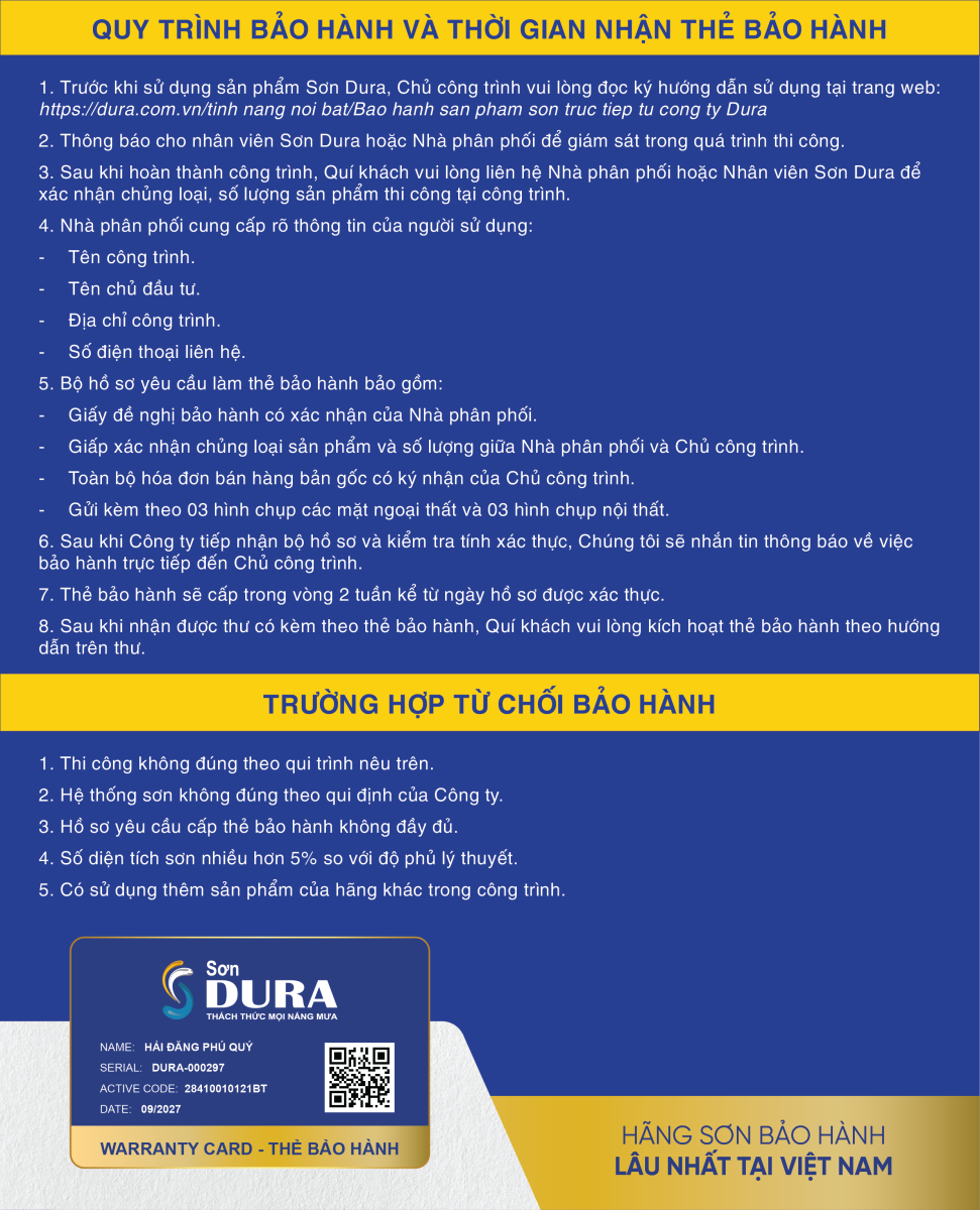 Chính sách bảo hành của Sơn Dura