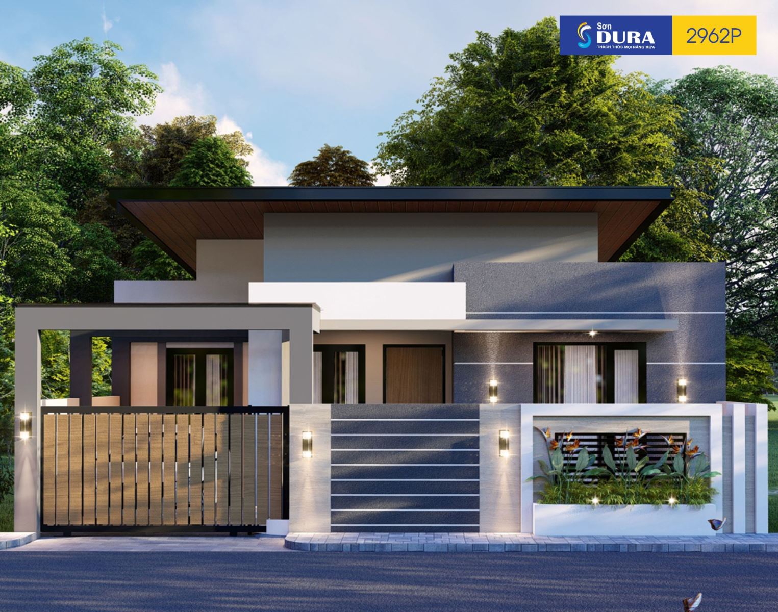phối màu sơn nhà cấp 4 màu xám trắng